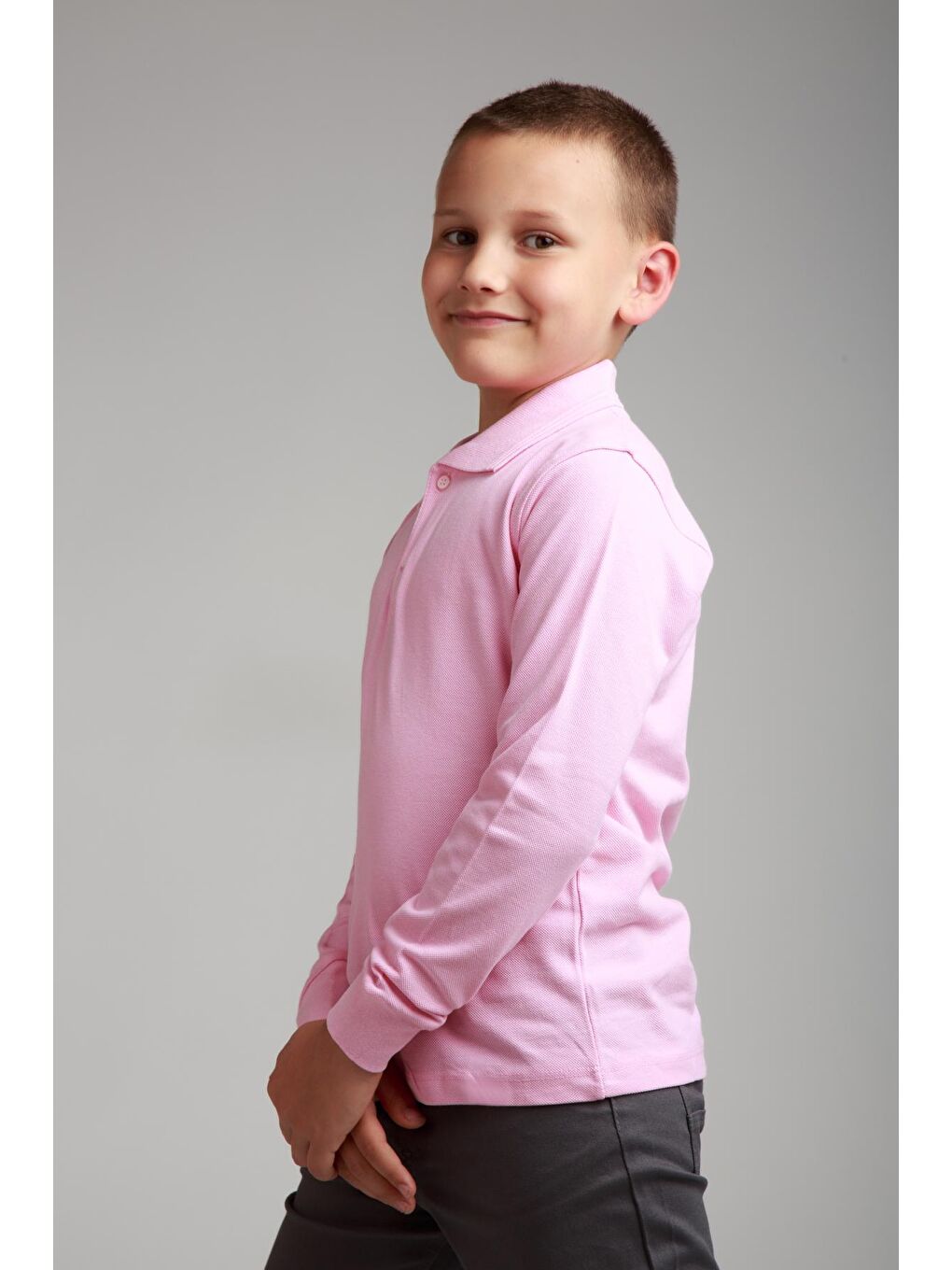 Pembe Kids Polo Yaka Basic Uzun Kollu Erkek Çocuk Tişört-1