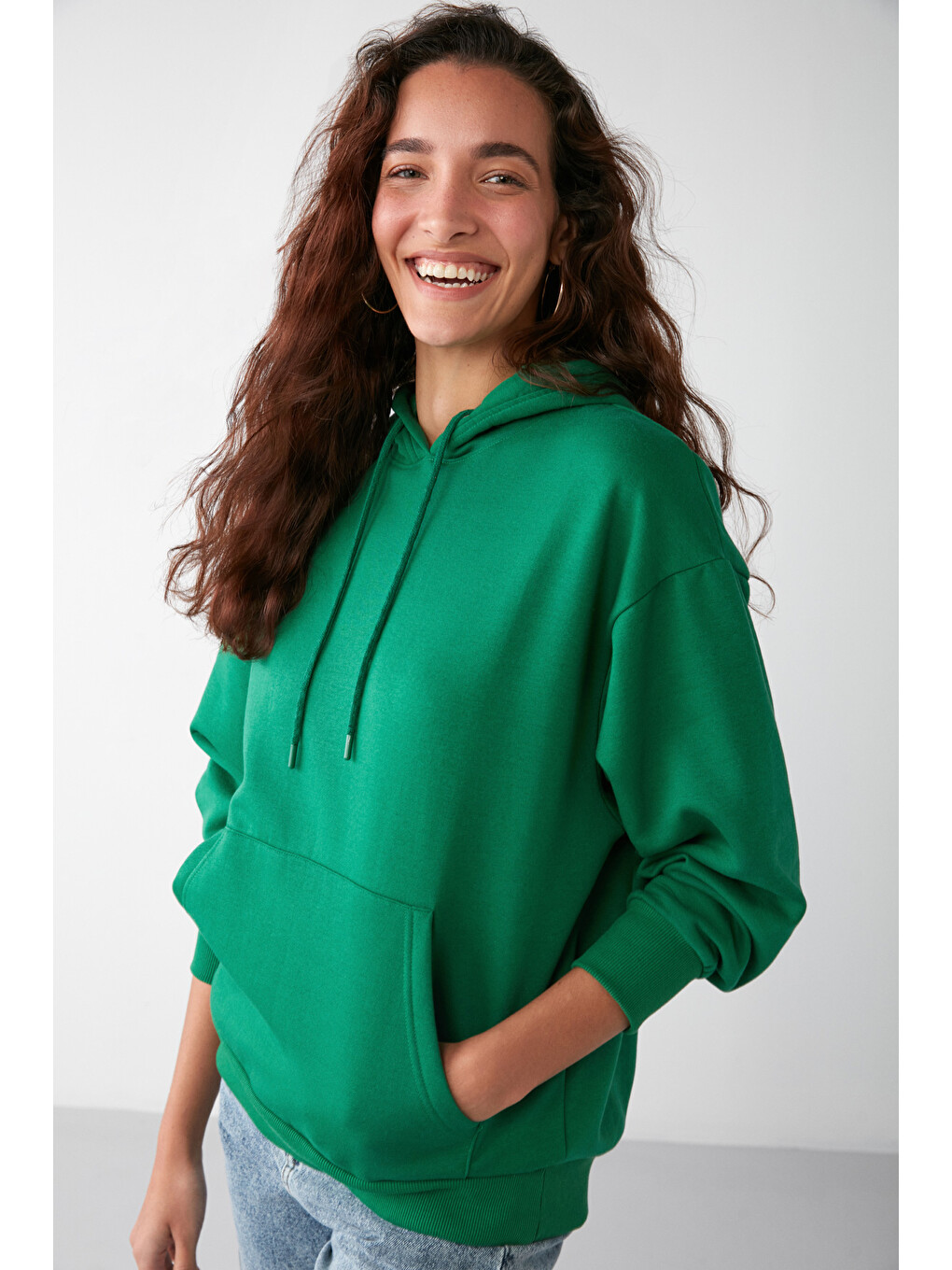 Ida Basic Oversize Yeşil Sweatshirt-3