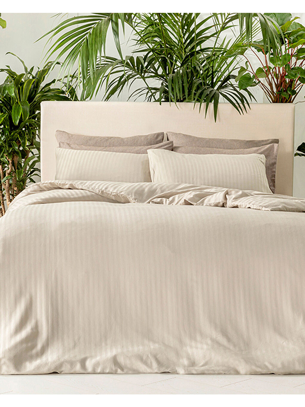 Bej Crystal İpeksi Twill King Size Nevresim Takımı Taş Rengi