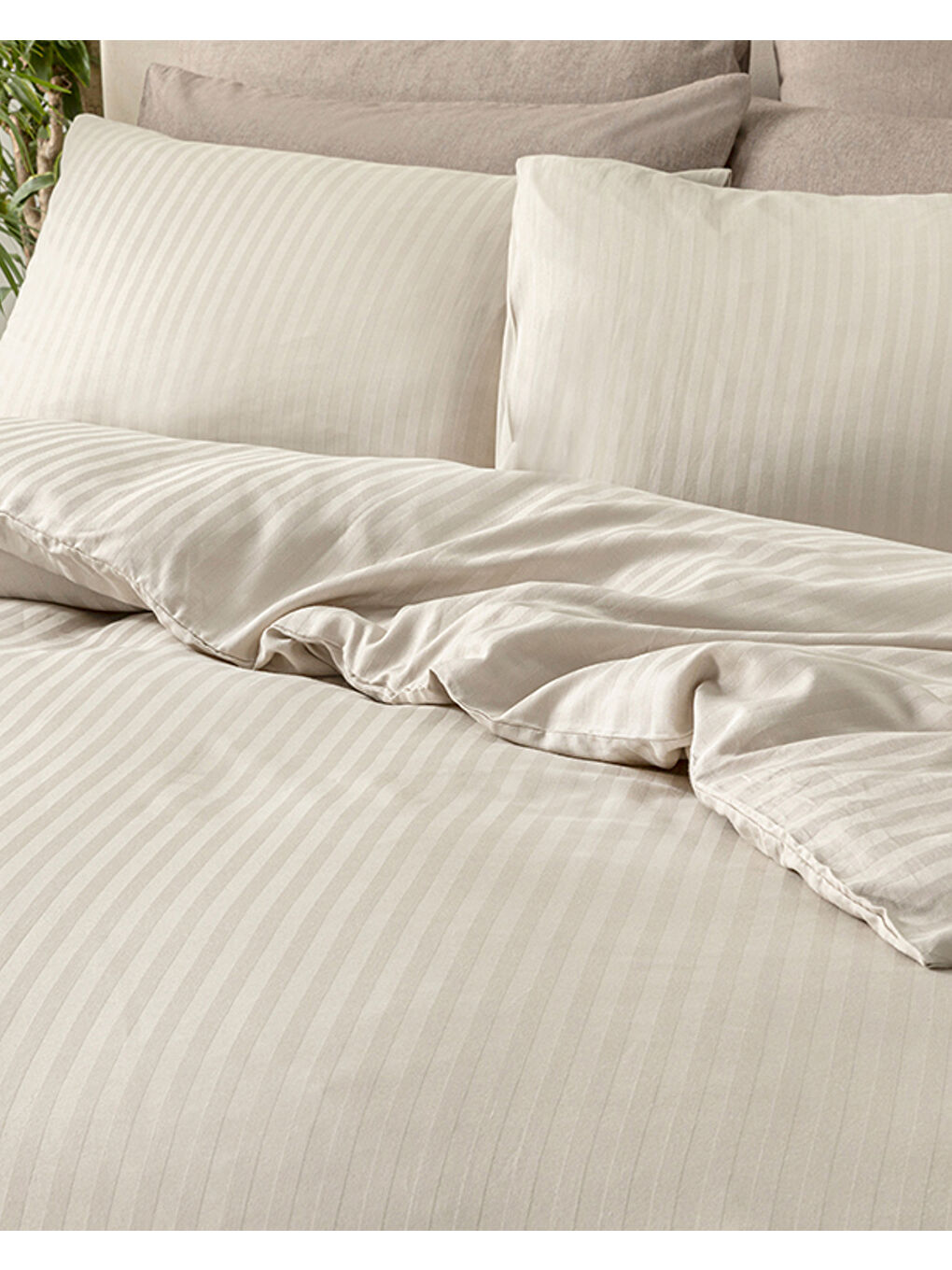 Bej Crystal İpeksi Twill King Size Nevresim Takımı Taş Rengi-1