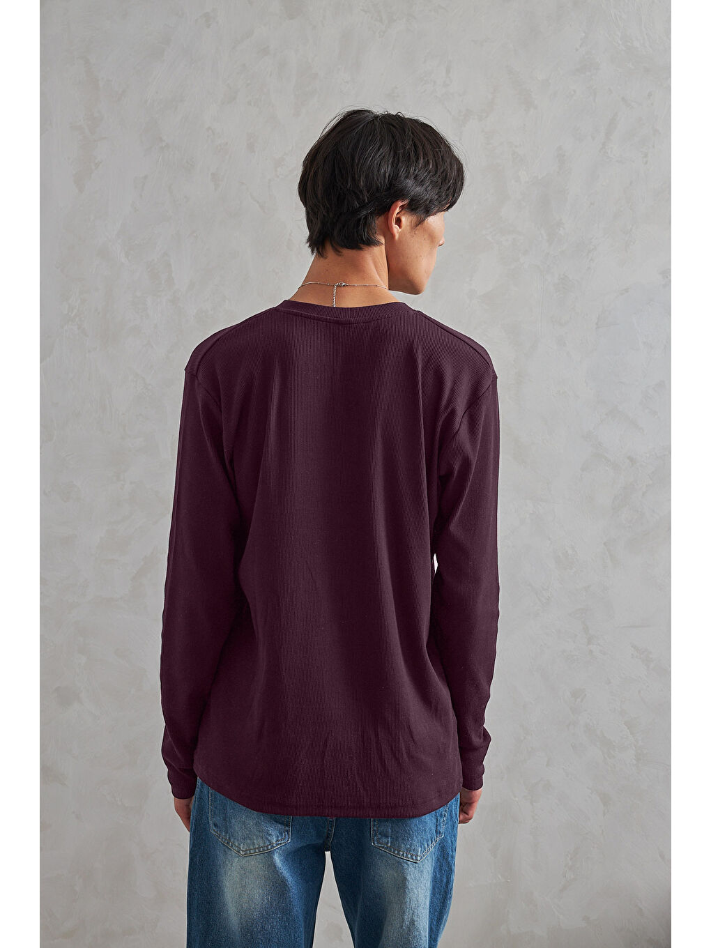 Bordo Erkek Henley Yaka Düğmeli Penye Bluz-2