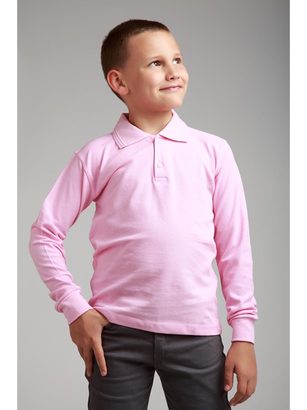 Pembe Kids Polo Yaka Basic Uzun Kollu Erkek Çocuk Tişört-2