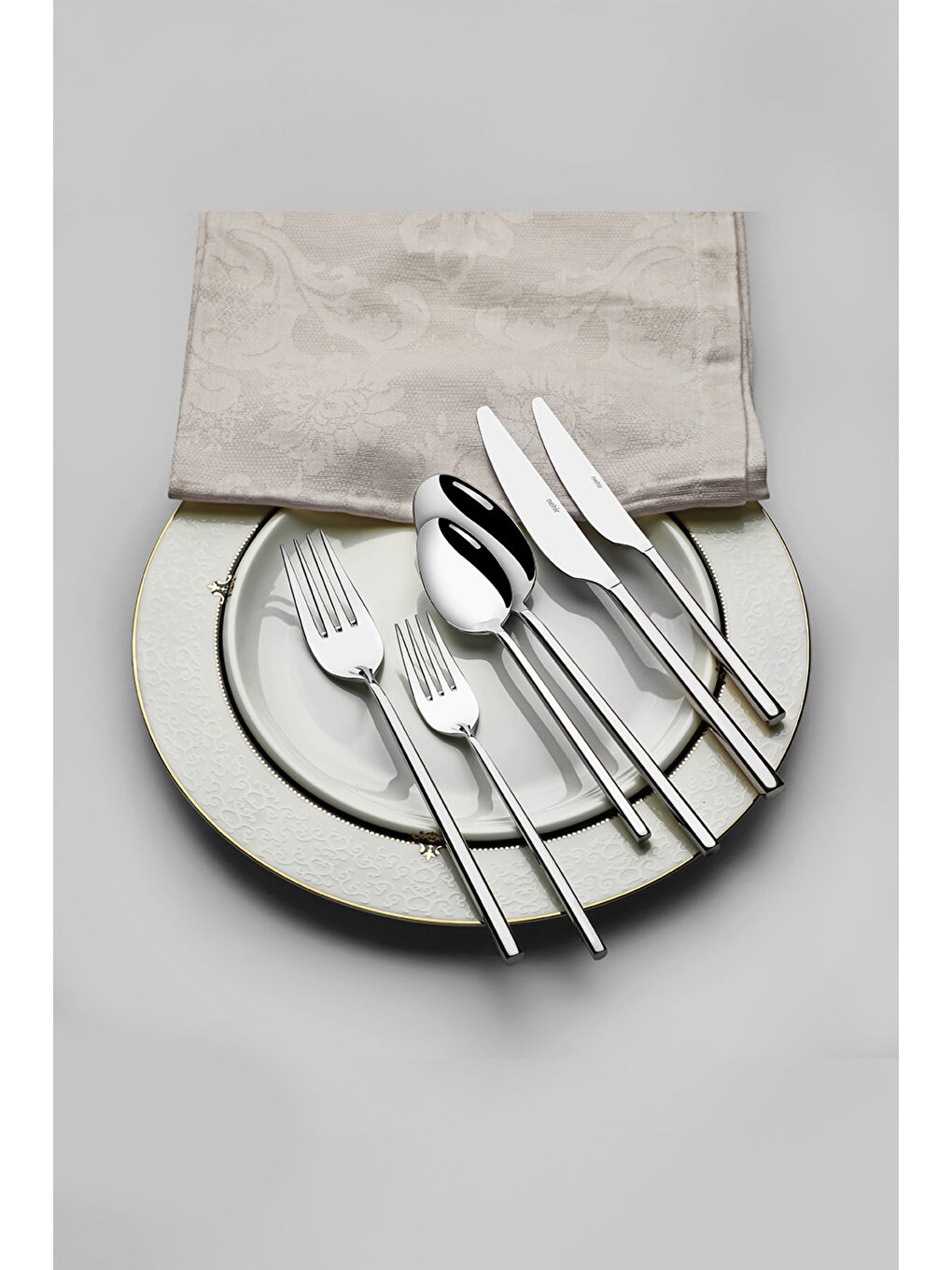 Gri Gloria Sade 12 Kişilik 84 Parça Deri Kutulu Çatal Kaşık Bıçak Takımı