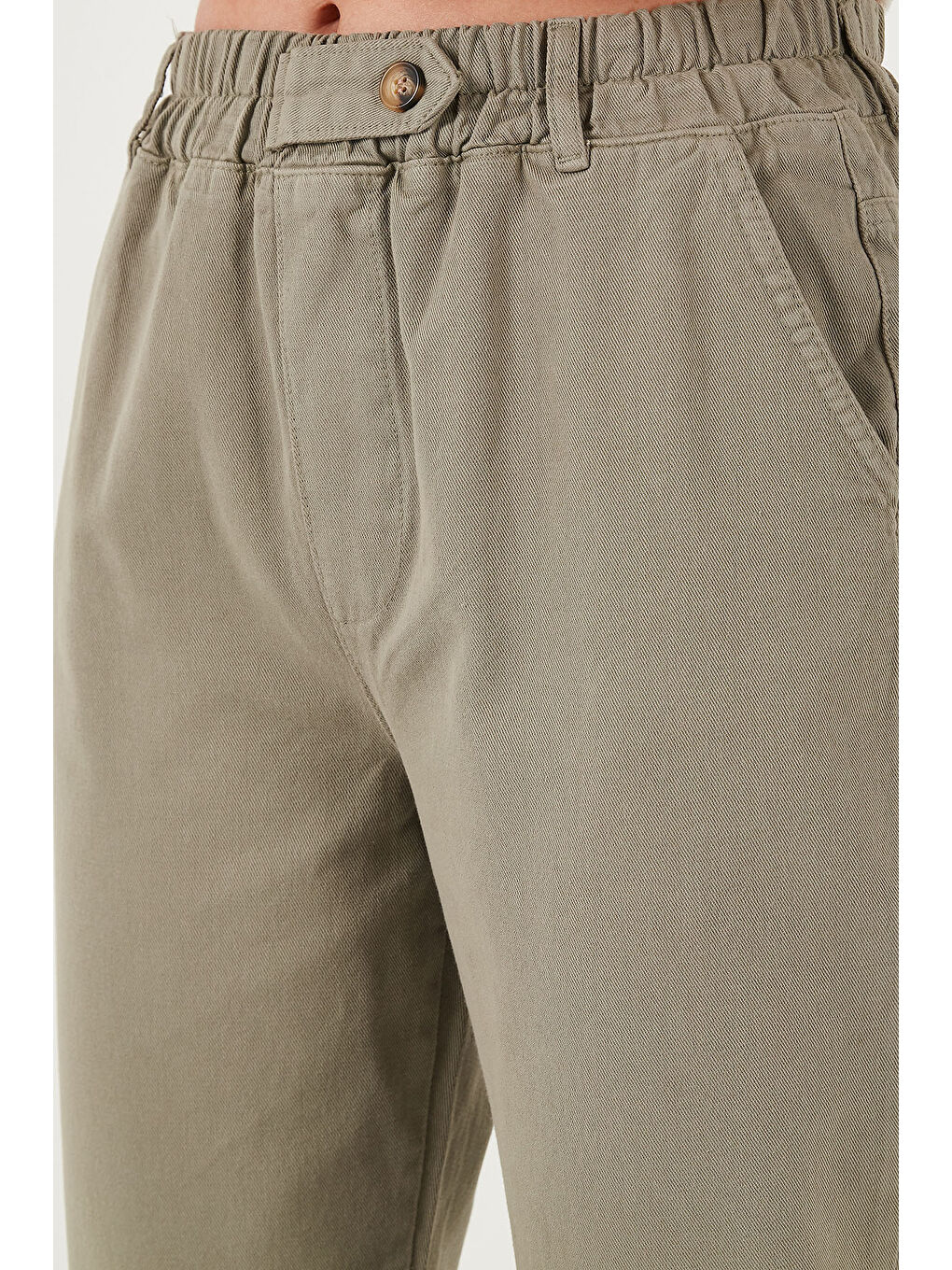 Haki Pamuklu Standart Fit Yüksel Bel Düz Paça Kadın Pantolon 668YP4924-4