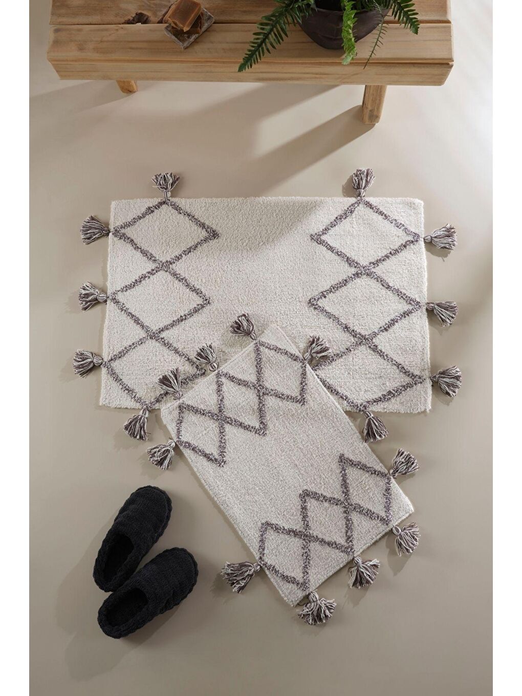 Agnes %100 Pamuk Banyo Paspası 2'li Ekru 40x60 60x90