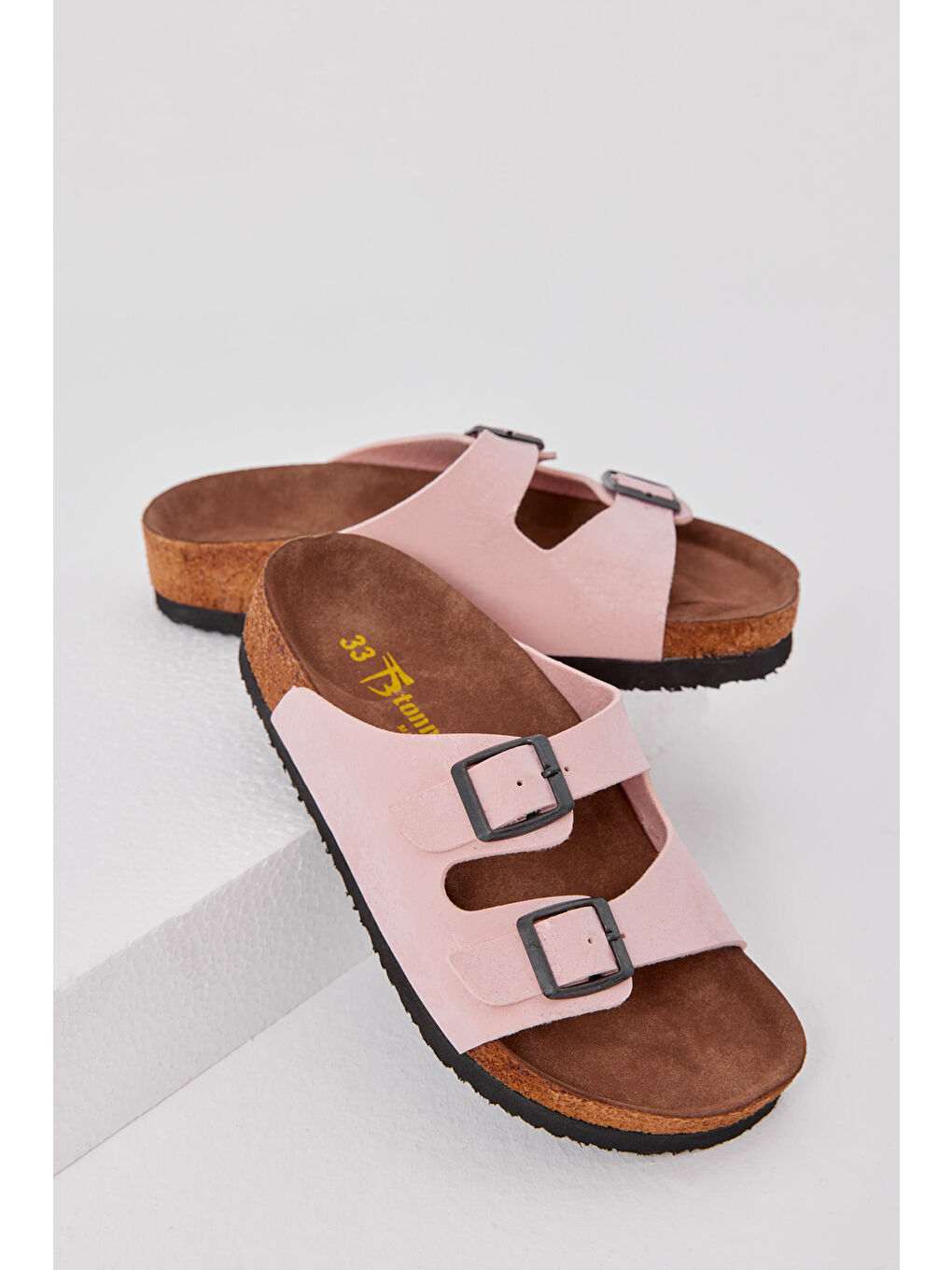 Pembe Çocuk Unisex Pudra Rahat Kalıp Poli Taban Çift Tokalı Nubuk Sandalet-2