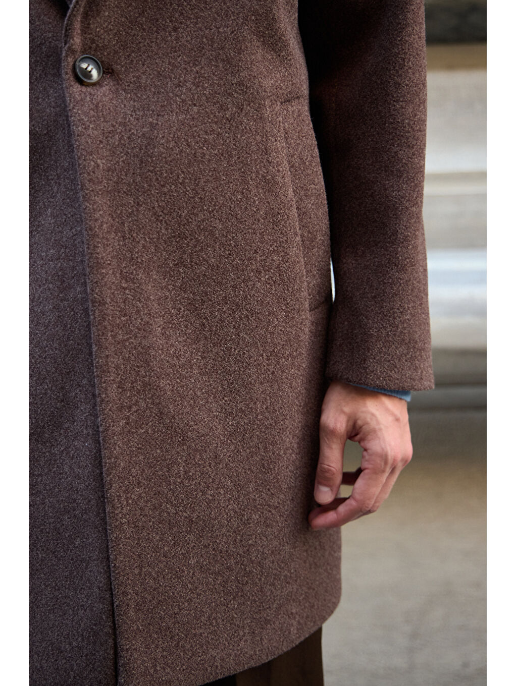 Erkek Rahat Kesim Kaşe Palto Kahverengi-2