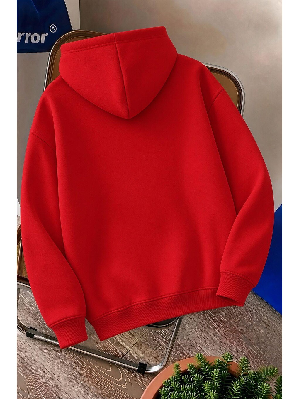 Kırmızı Sw Life Design Minimalist İllüstrasyon Baskılı Unisex Kapüşonlu Sweatshirt-büyük Beden Seçenekli-1