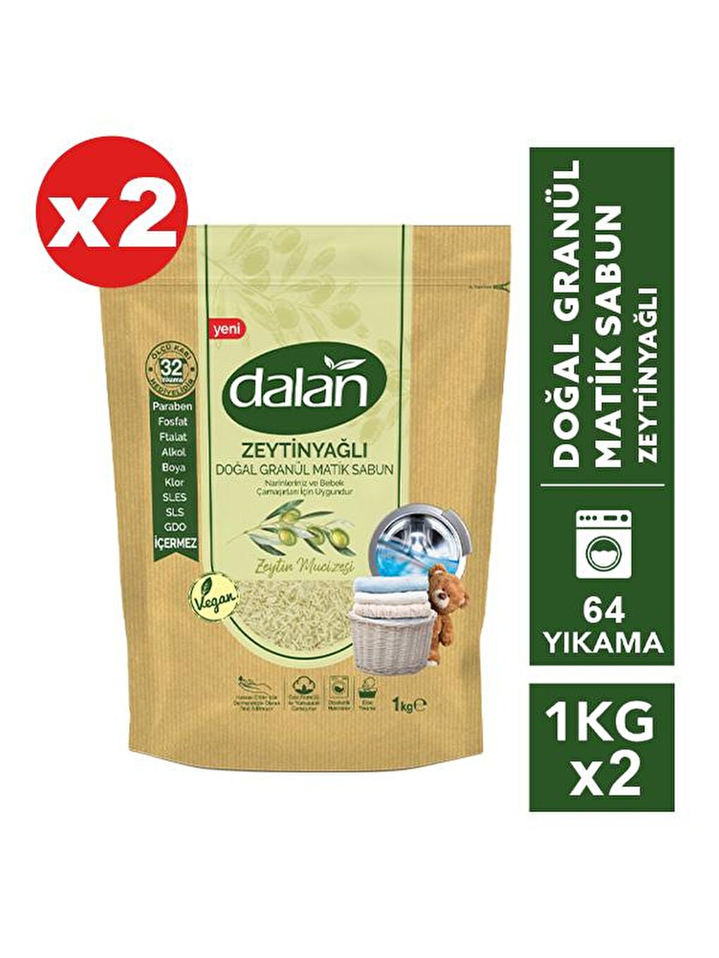 Dalan Renksiz Granül Sabun Doğal Zeytinyağlı 1000 Gr x 2 Adet