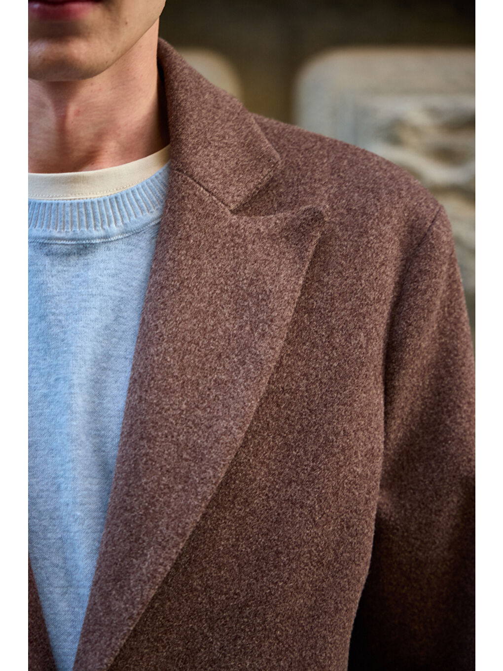Erkek Rahat Kesim Kaşe Palto Kahverengi-4