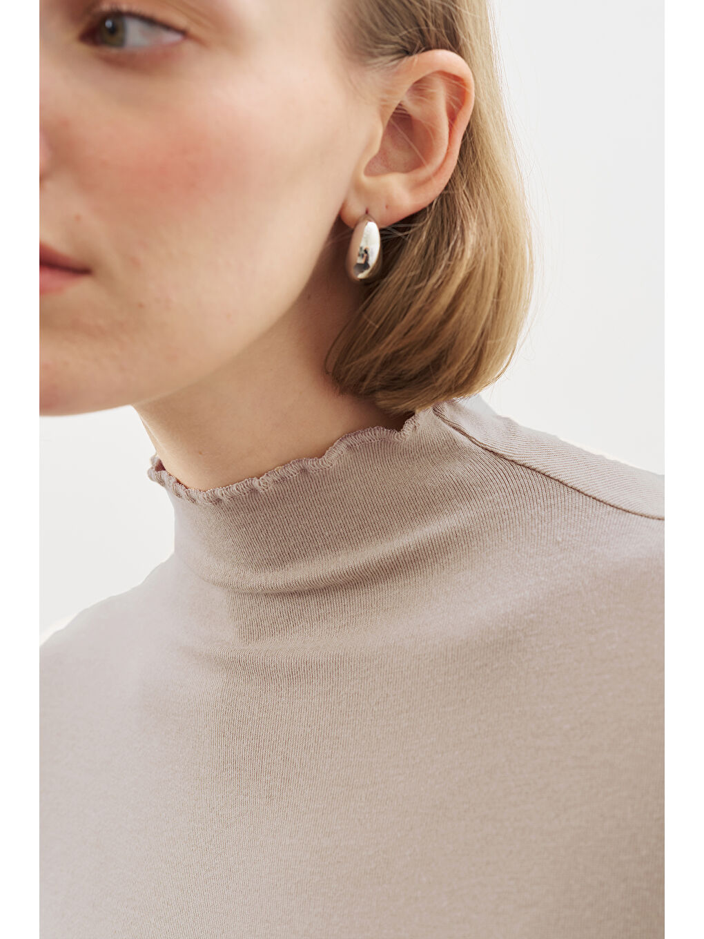 Bej Balıkçı Yaka Bluz Vizon-2