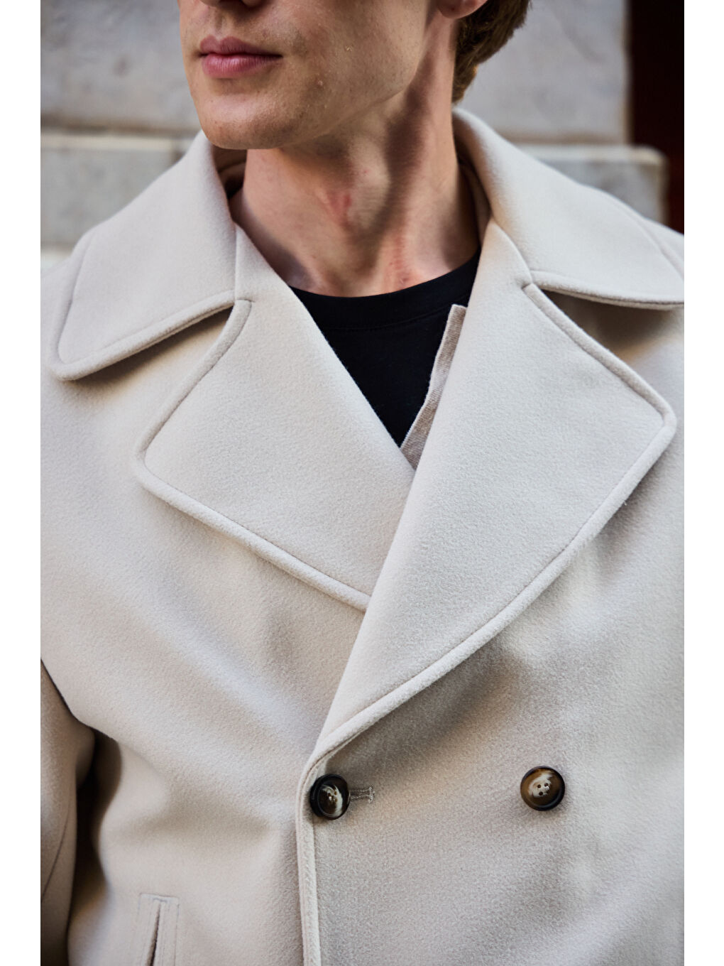 Erkek Kruvaze Kaşe Mont Ceket Ekru-4