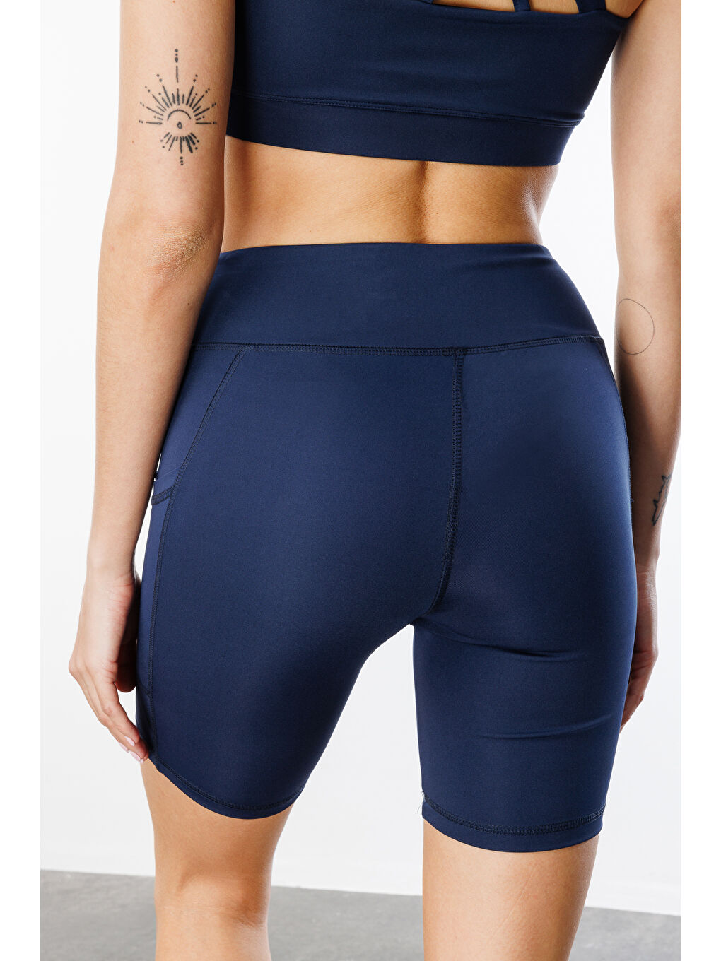 Lacivert Yüksek Bel Toparlayıcı Çift Cepli Biker Şort Kısa Spor Tayt KISA-TAYT-5