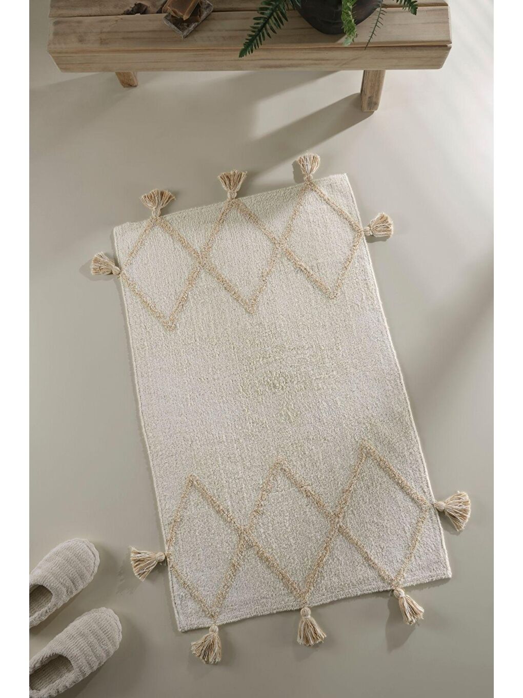 Ekru Agnes %100 Pamuk Banyo Paspası Krem 70x110