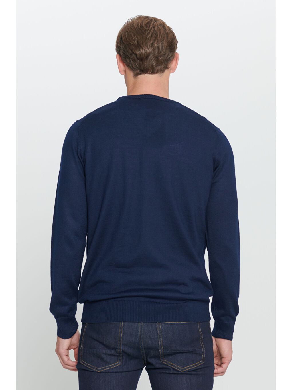 Erkek Lacivert Standart Fit Normal Kesim V Yaka Triko Kazak-4