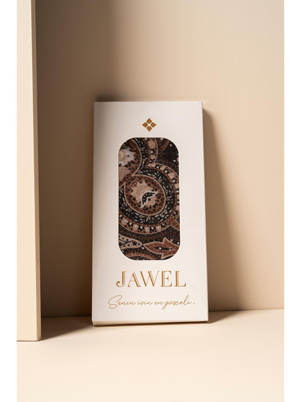 Kahverengi Kadın Pamuksu Etnik Desenli Soft Eşarp-1