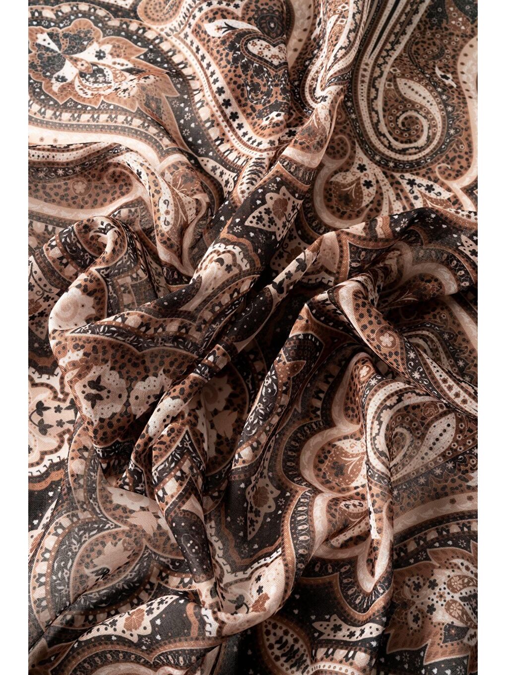 Kahverengi Kadın Pamuksu Etnik Desenli Soft Eşarp-2