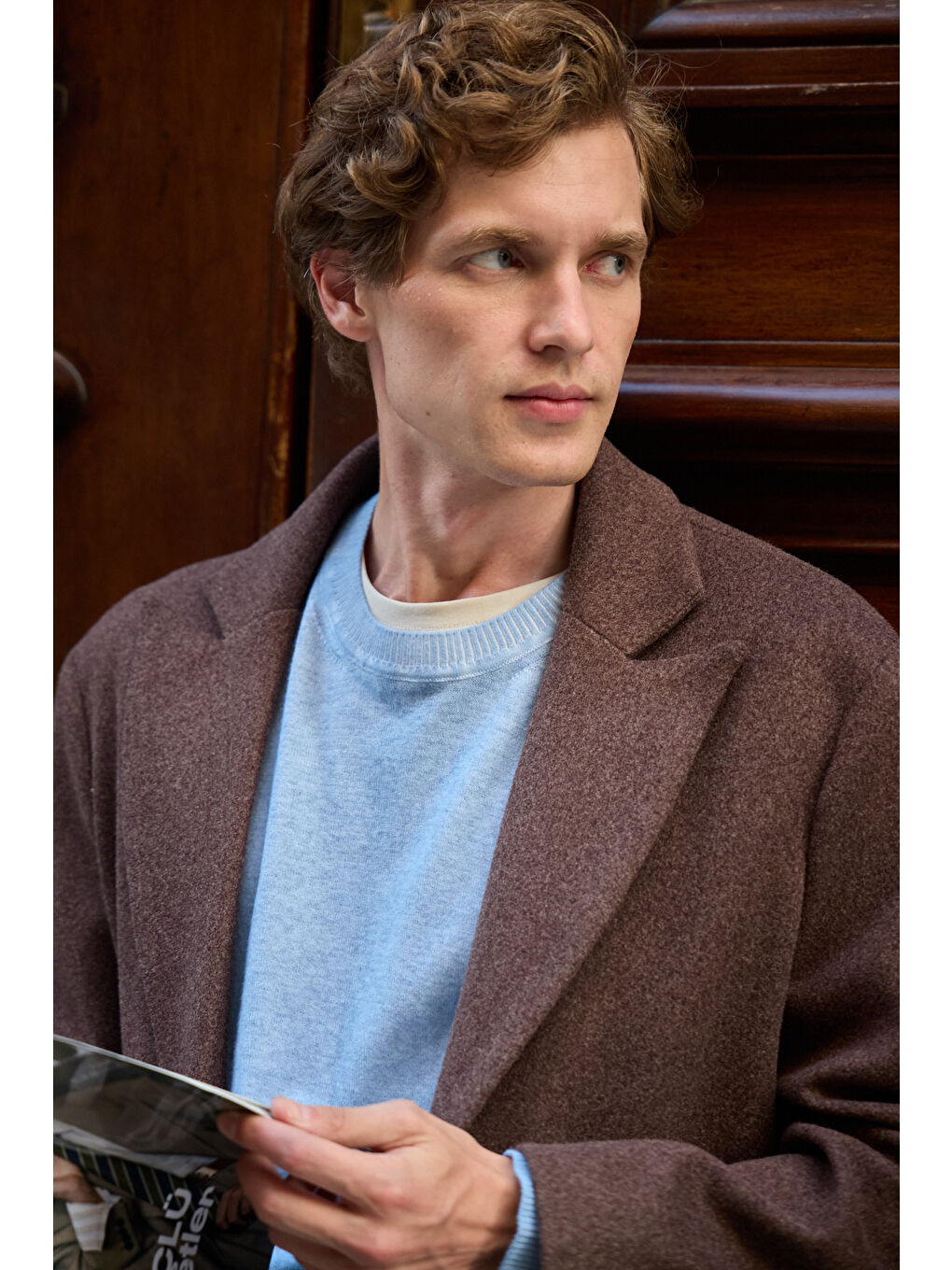 Erkek Rahat Kesim Kaşe Palto Kahverengi-6