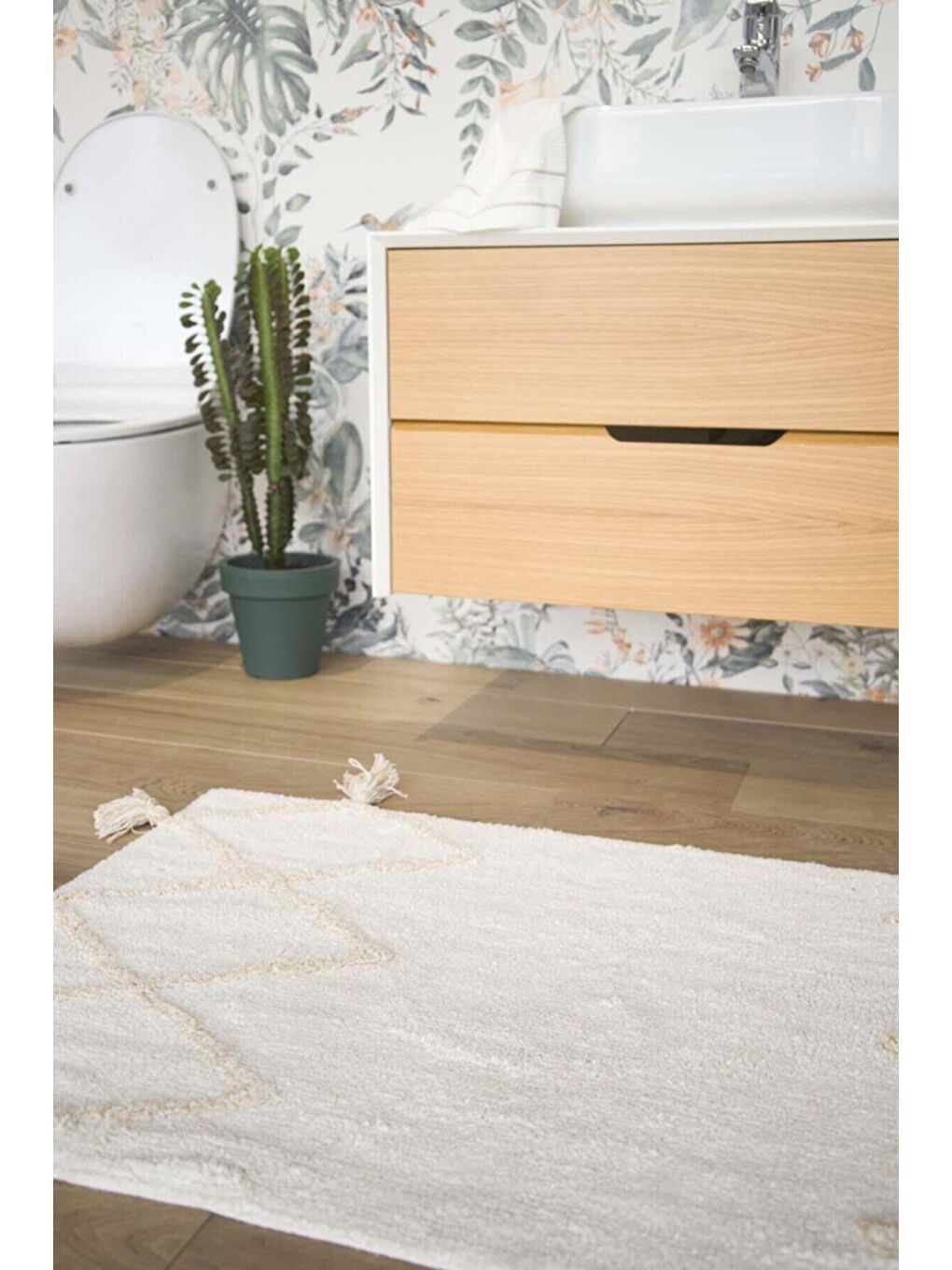 Ekru Agnes %100 Pamuk Banyo Paspası Krem 70x110-3