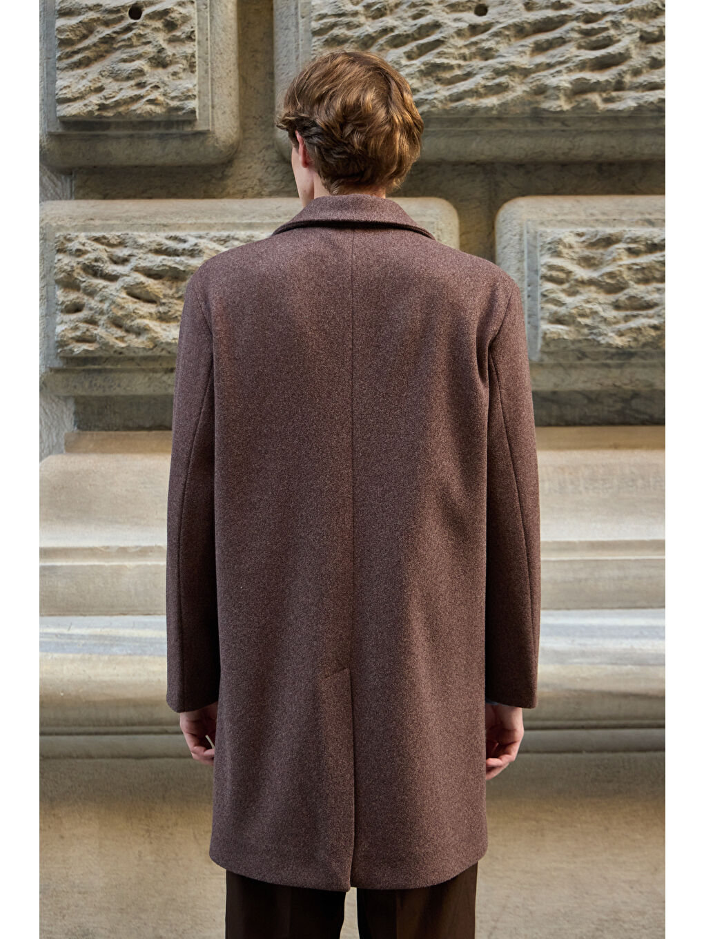 Erkek Rahat Kesim Kaşe Palto Kahverengi-7