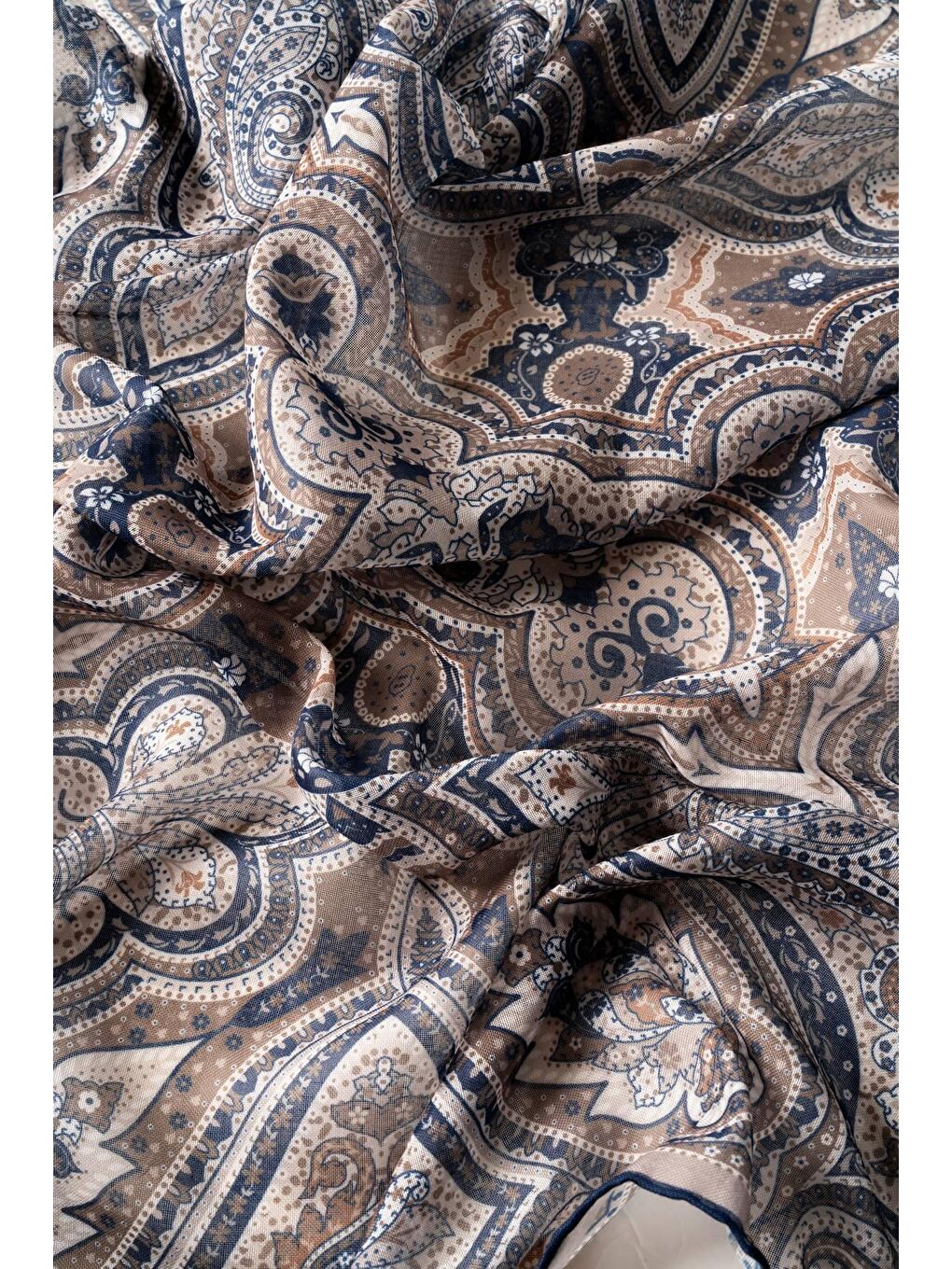 Bej Kadın Pamuksu Etnik Desenli Soft Eşarp-2