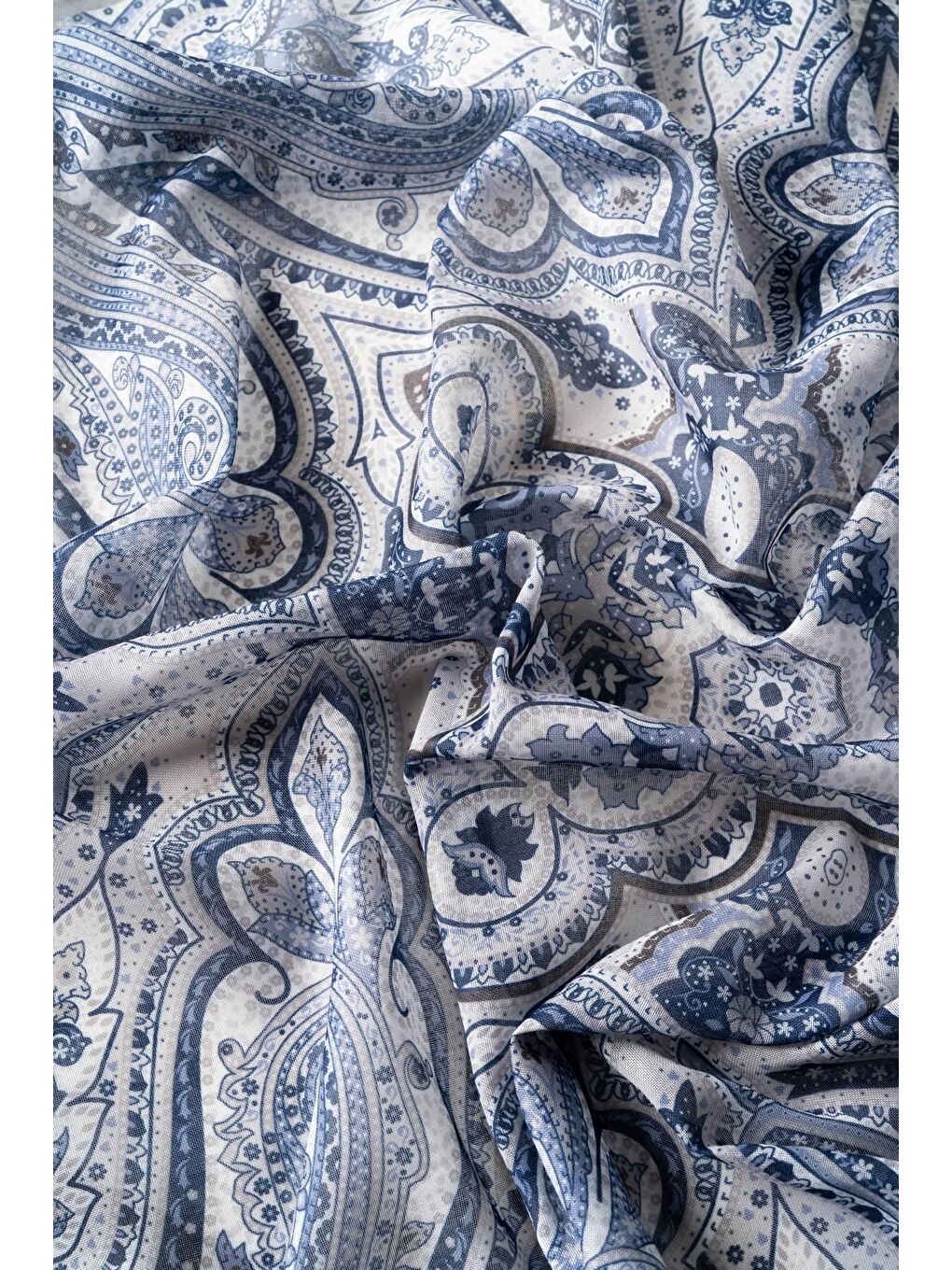 Lacivert Kadın Pamuksu Etnik Desenli Soft Eşarp-2