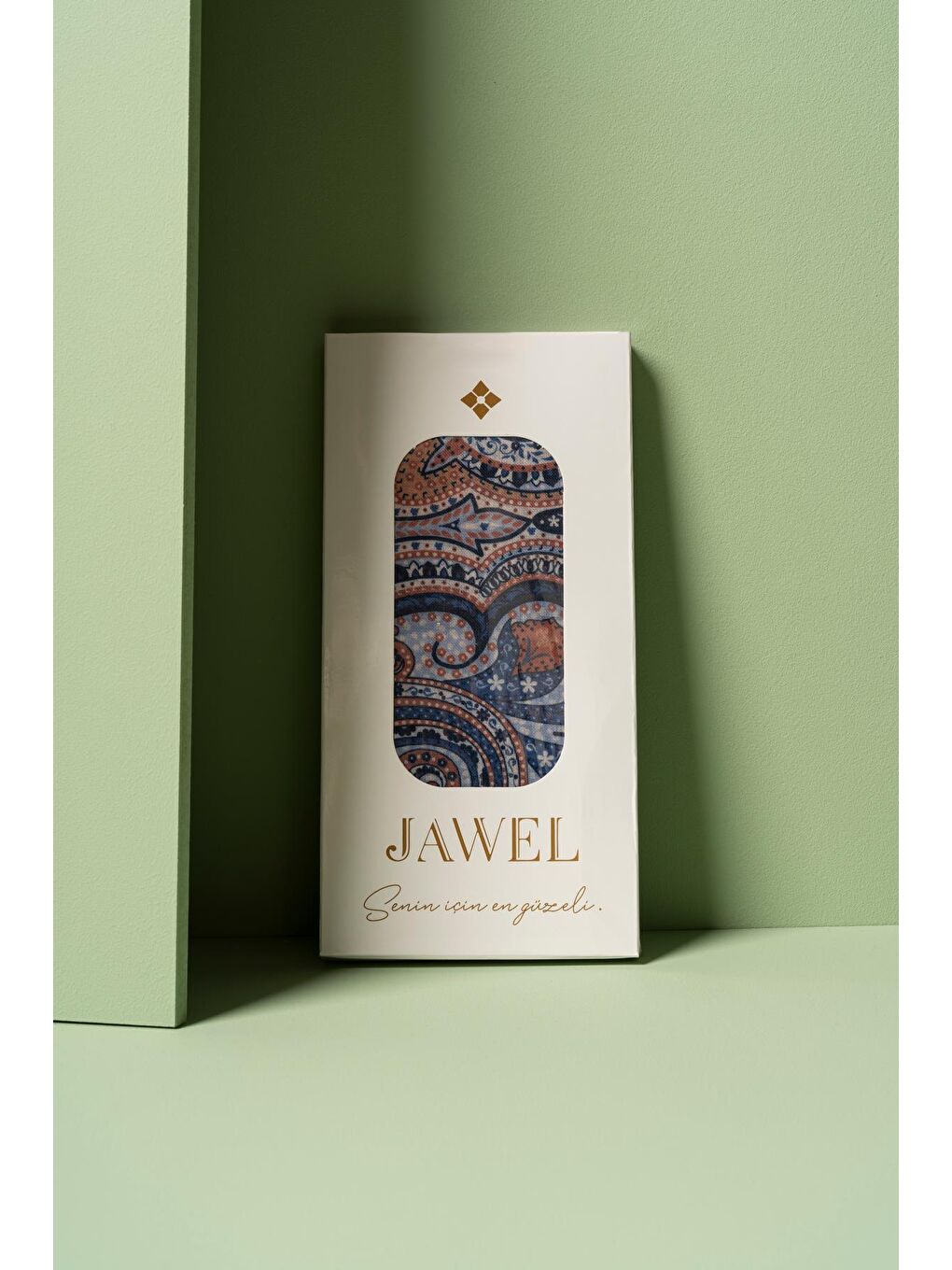 Lacivert Kadın Pamuksu Etnik Desenli Soft Eşarp-1