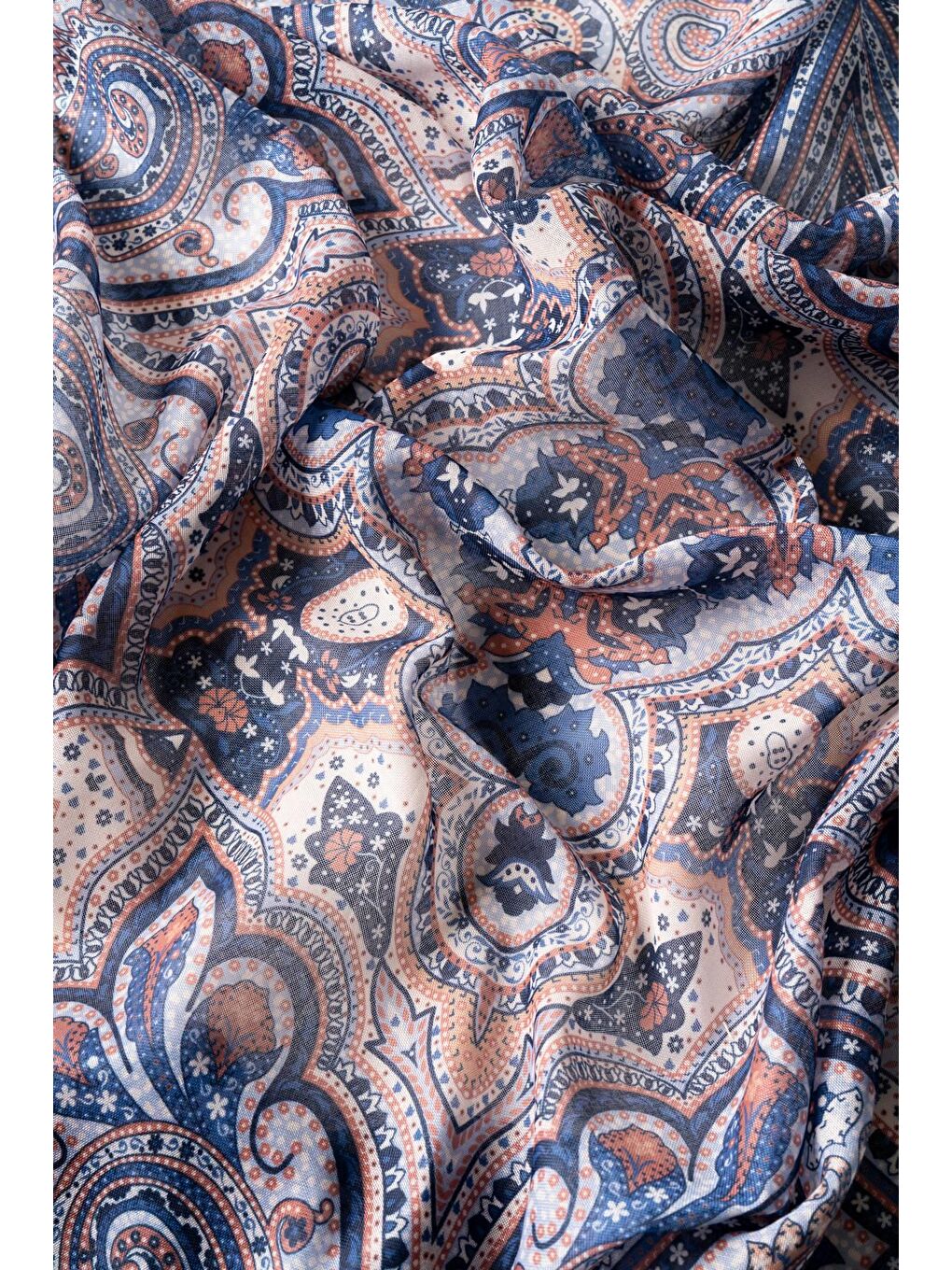 Lacivert Kadın Pamuksu Etnik Desenli Soft Eşarp-2