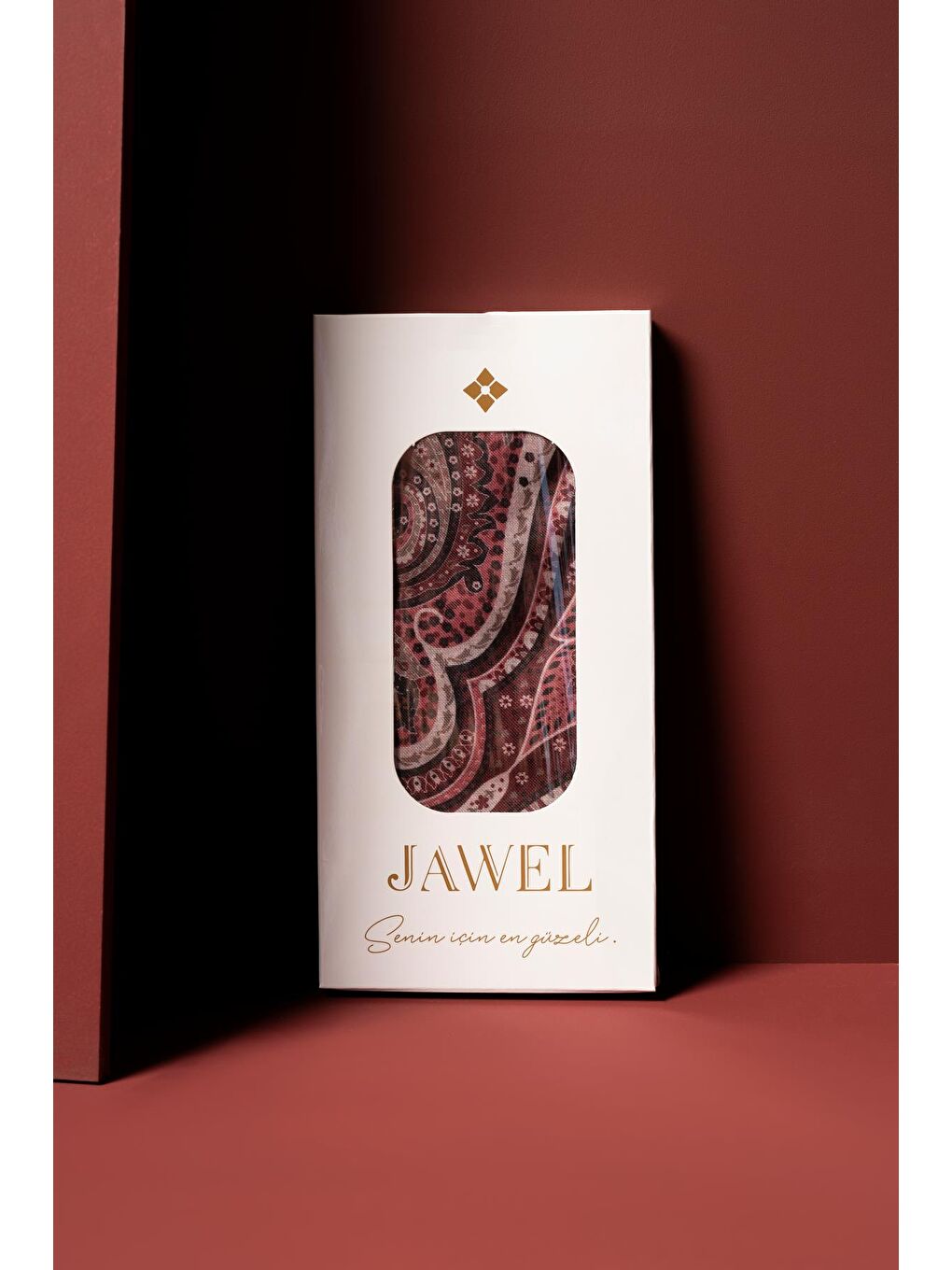 Bordo Kadın Pamuksu Etnik Desenli Soft Eşarp-1