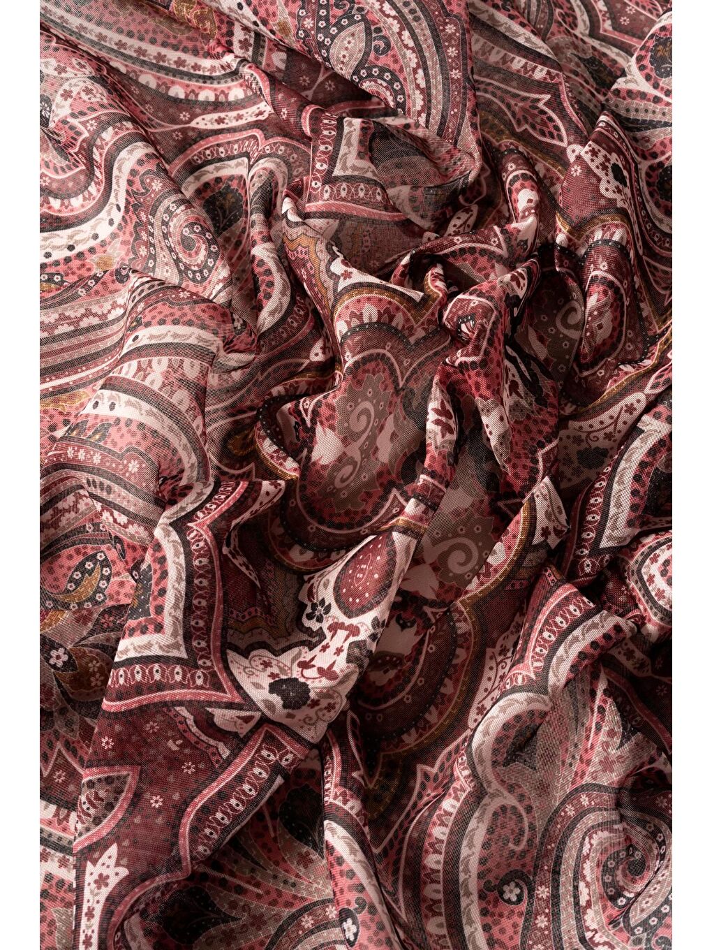 Bordo Kadın Pamuksu Etnik Desenli Soft Eşarp-2