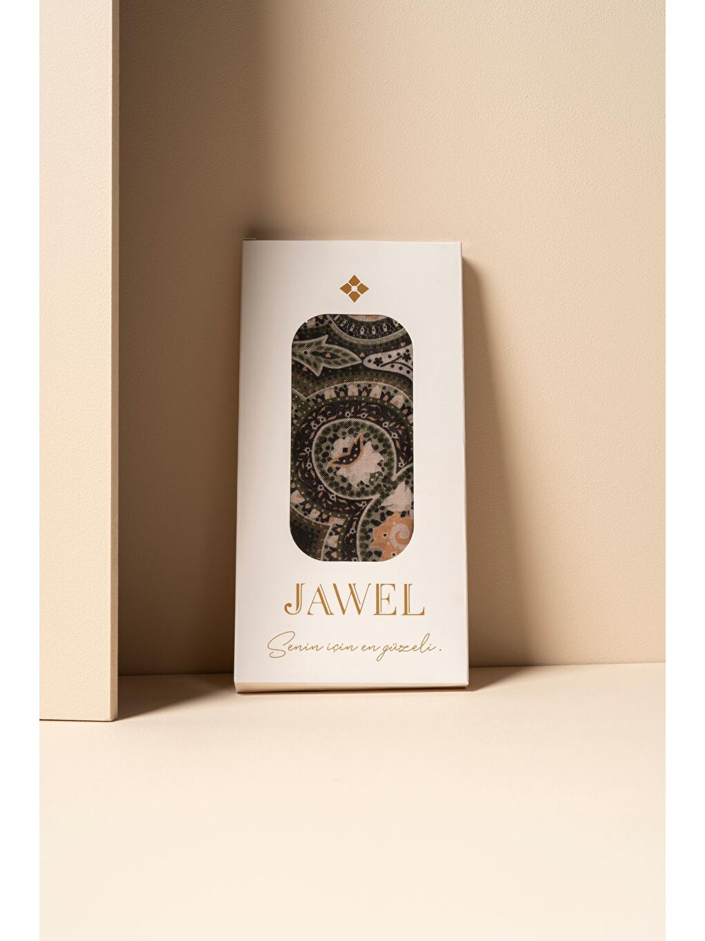 Haki Kadın Pamuksu Etnik Desenli Soft Eşarp-1