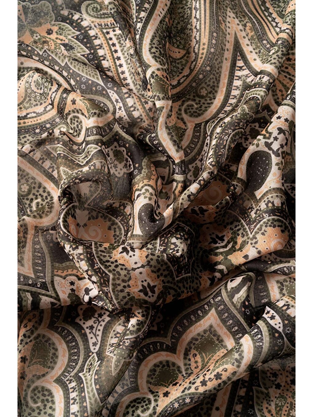 Haki Kadın Pamuksu Etnik Desenli Soft Eşarp-2