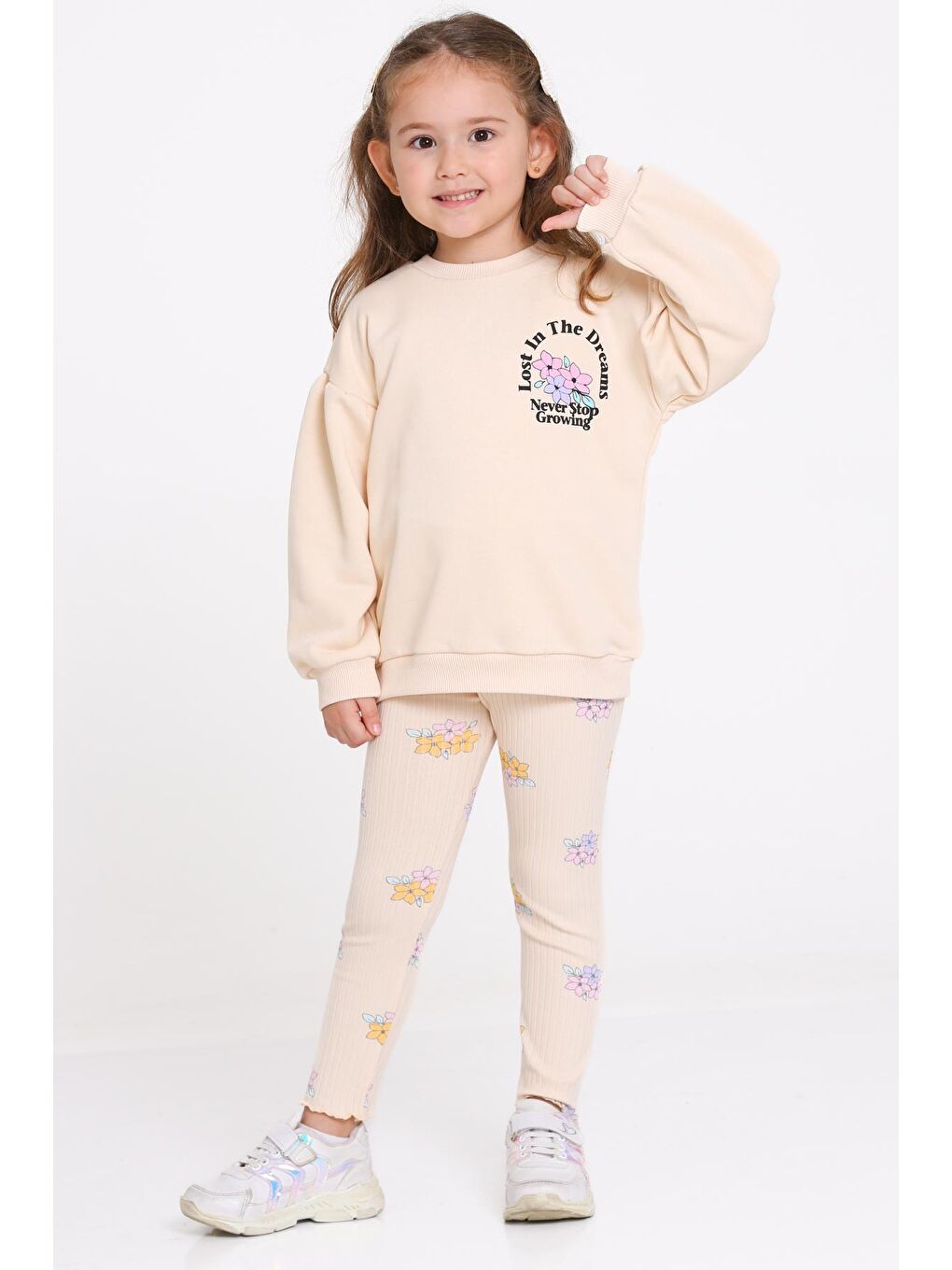 Kız Çocuk Bej Lost In The Dreams Baskı 1-5 Yaş Takım - 23274-2