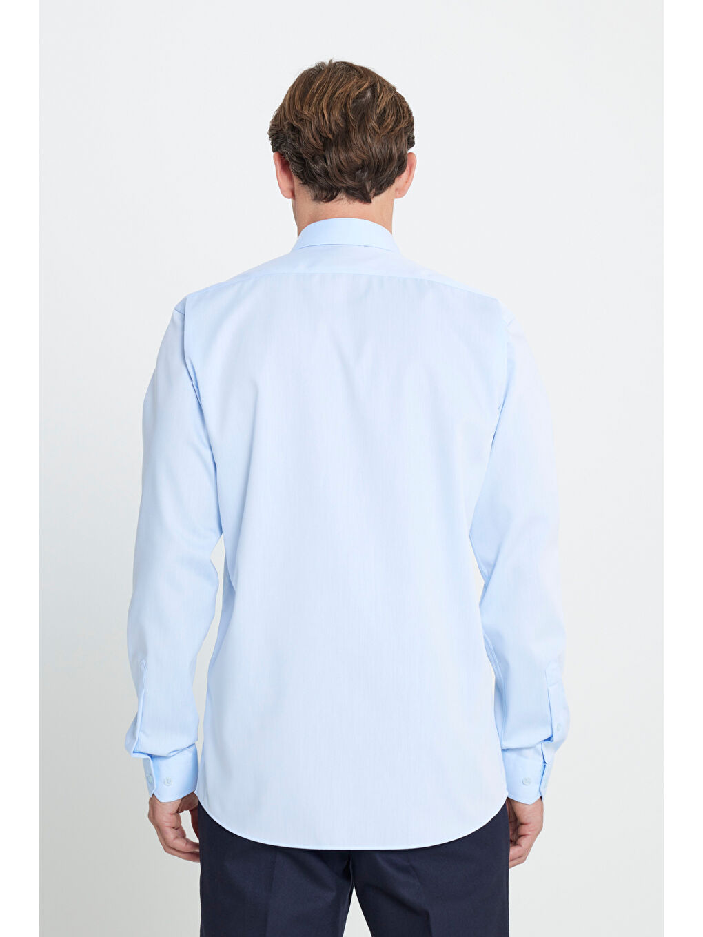 Erkek Açık Mavi Ütü Gerektirmeyen Comfort Fit Rahat Kesim Klasik Yaka %100 Pamuk Non-Iron Gömlek-4