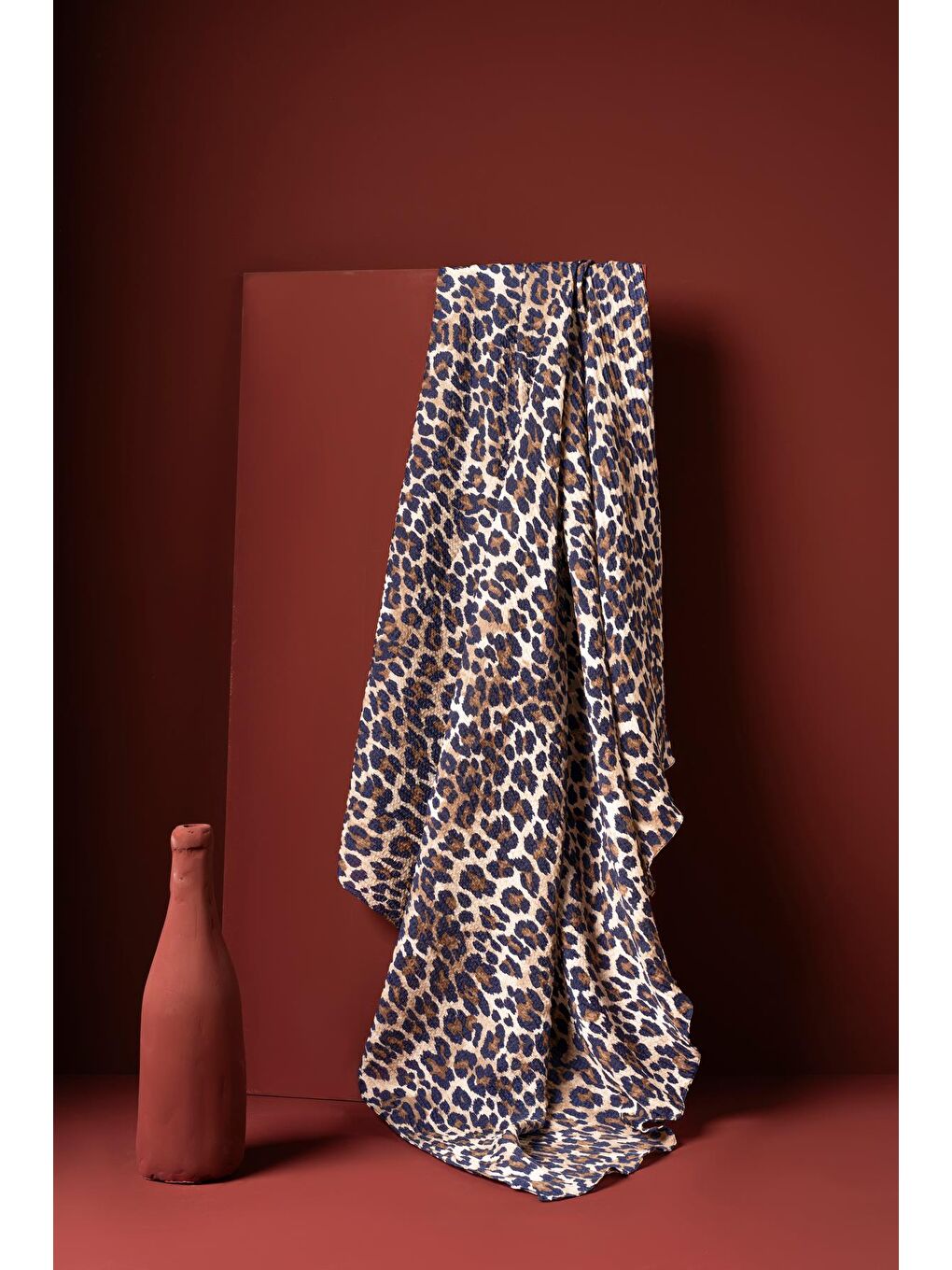 Lacivert Kadın Leoparlı Bürümcük Eşarp