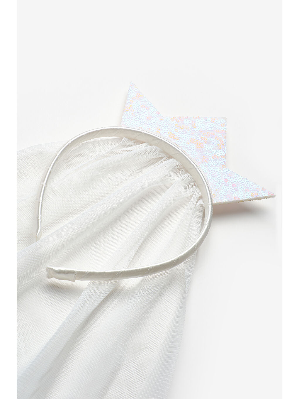 Beyaz Tül Detaylı Kraliçe Figürlü Kız Çocuk Taç-1