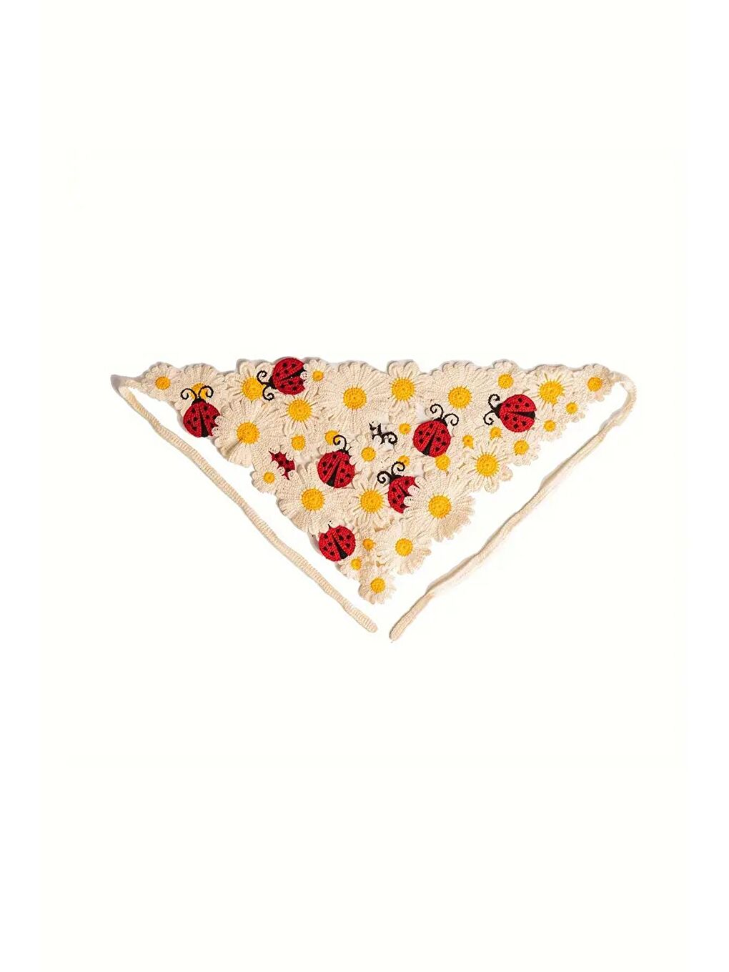 Beyaz Daisy Örgü Üçgen Bandana-1