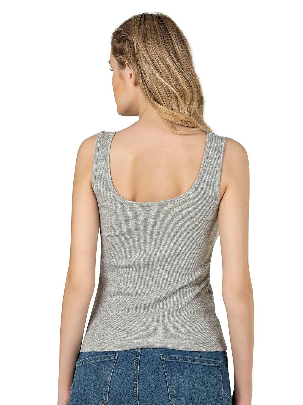 Kadın Pamuklu Fitilli Örme Kalın Askılı Atlet Gri Melanj | 26815-2