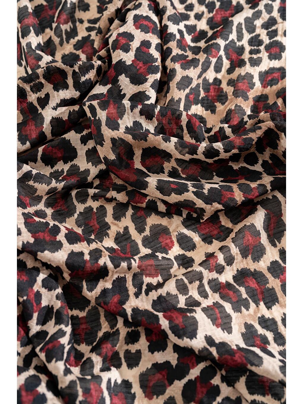 Bordo Kadın Leoparlı Bürümcük Eşarp-1