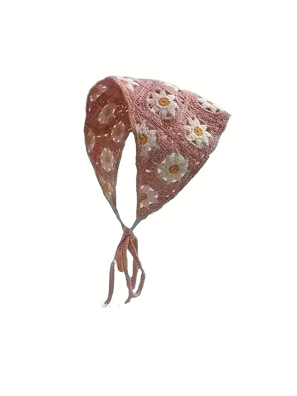 Pembe Çiçekli Örgü Üçgen Bandana-1