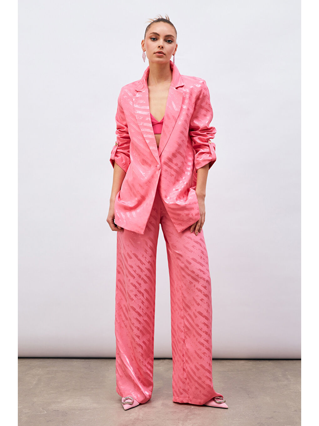 Desenli Salaş Pantolon - Pembe