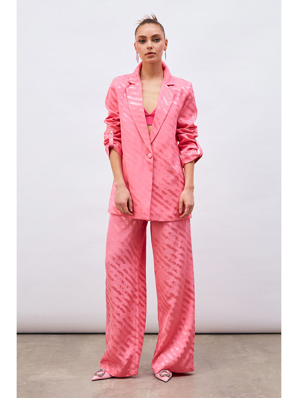 Desenli Salaş Pantolon - Pembe-1