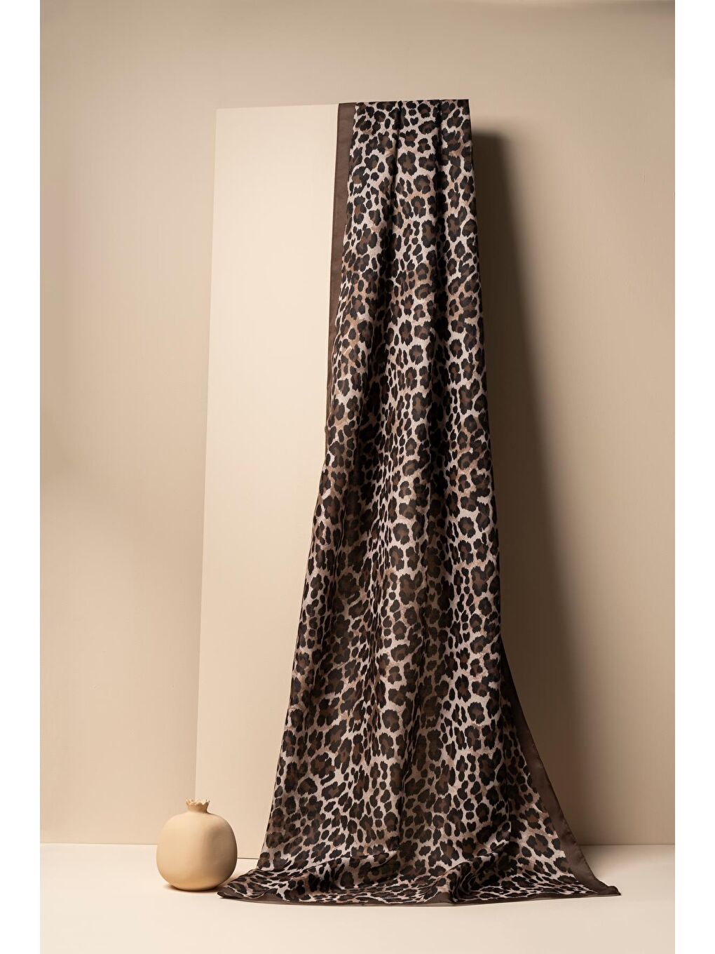 Kahverengi Kadın Leopar Desen Soft Şal