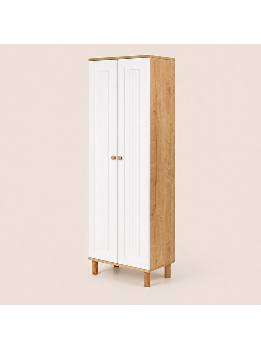 Polo 2 Kapak ve 8 Raflı Çok Amaçlı Dolap - Safir Meşe / Beyaz - 182x36x60 cm-1