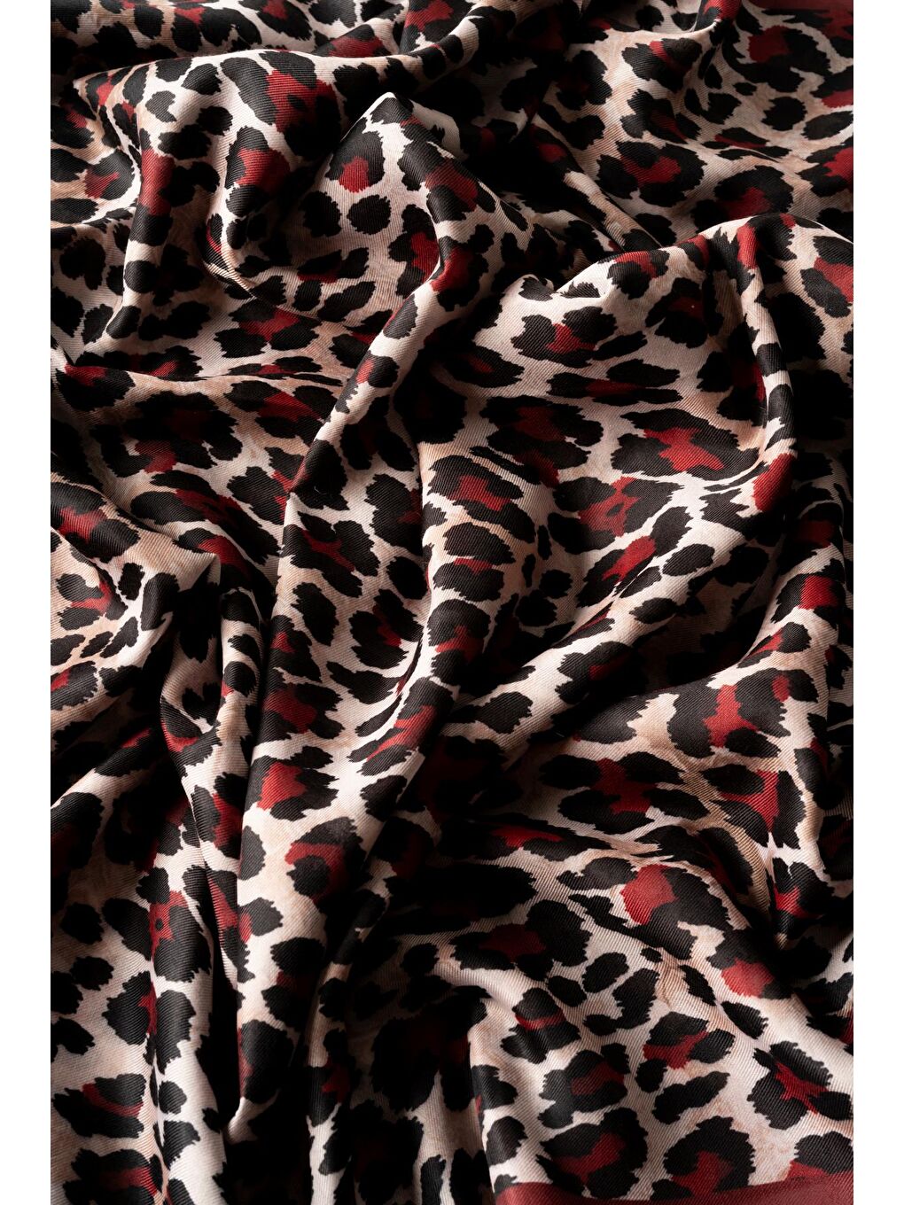 Bordo Kadın Leopar Desen Soft Şal-2