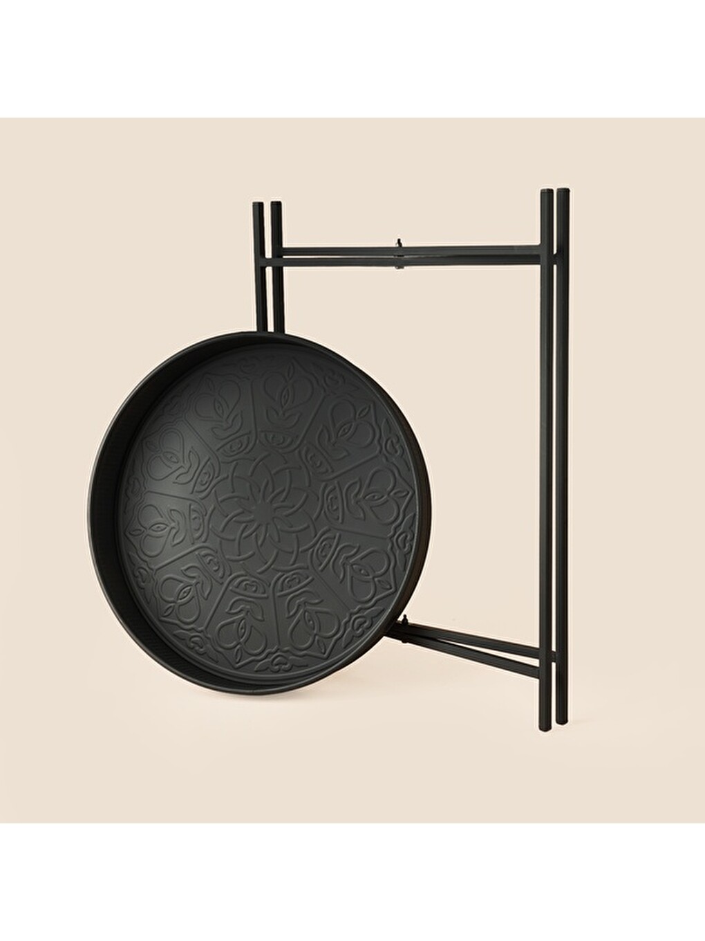 Yuvarlak Desenli Tepsi Sehpa - Siyah - 56x40x40 cm-2