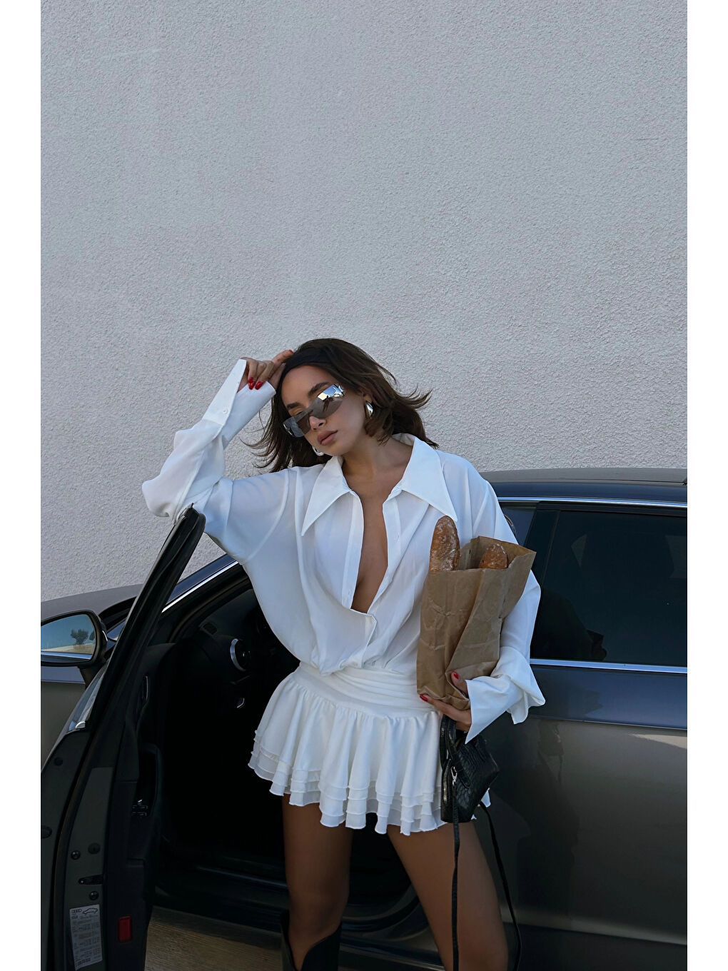 Kadın Beyaz Gömlek Elbise 1026-221567