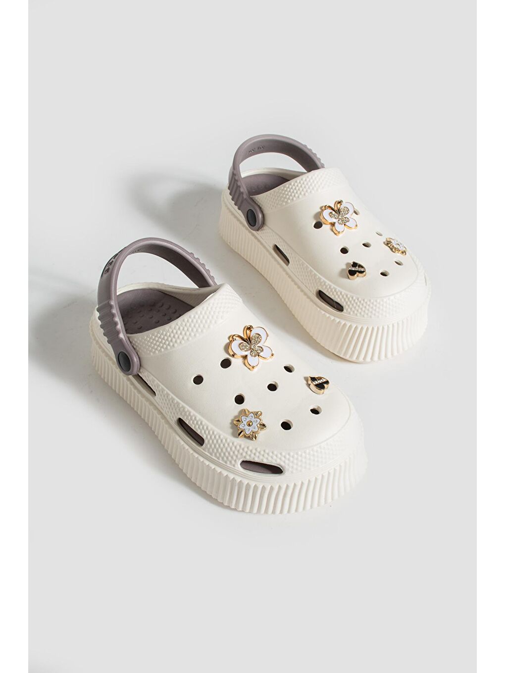 Ekru Yüksek Taban Altın Tokalı Eva Comfort Kadın Sandalet DNZ225-KremVizon-2