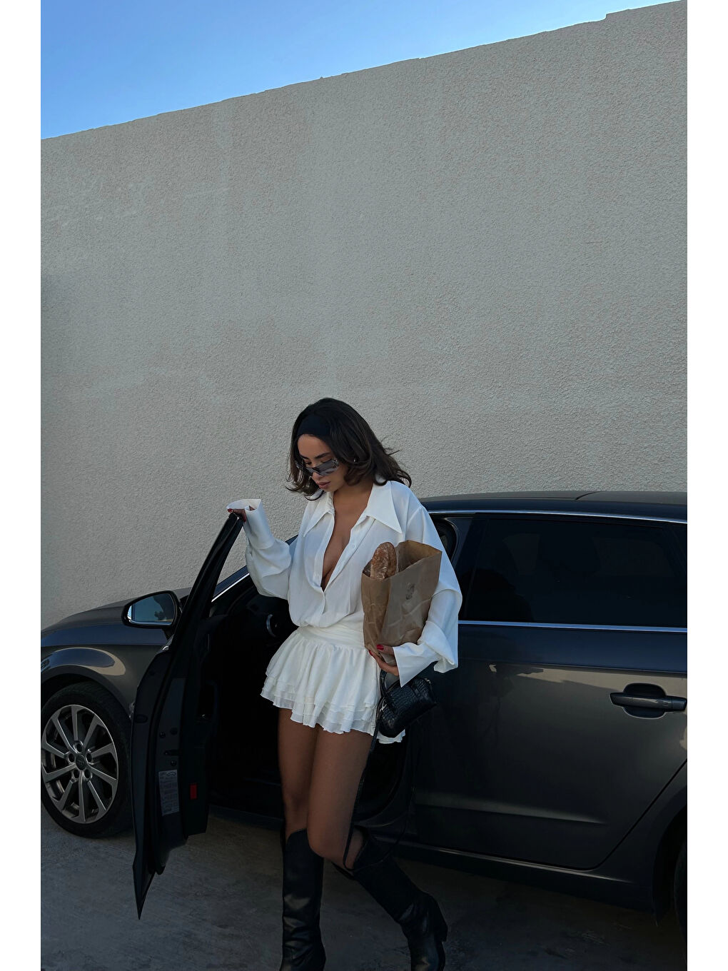 Kadın Beyaz Gömlek Elbise 1026-221567-1