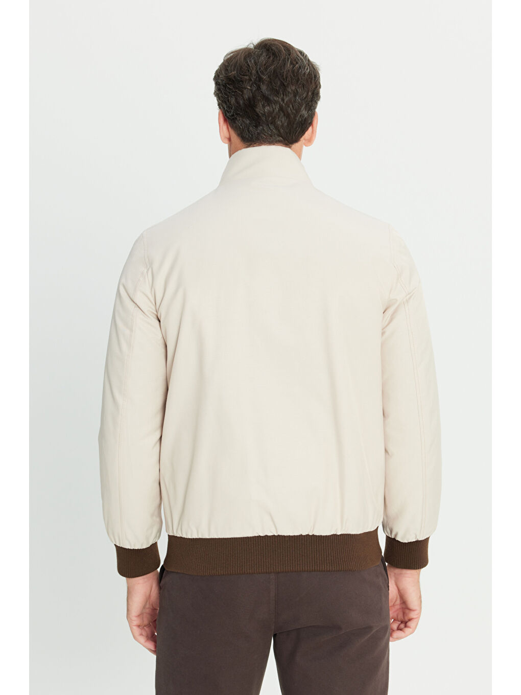 Erkek Bej Pamuklu Standart Fit Normal Kesim Dik Yaka Mont-4